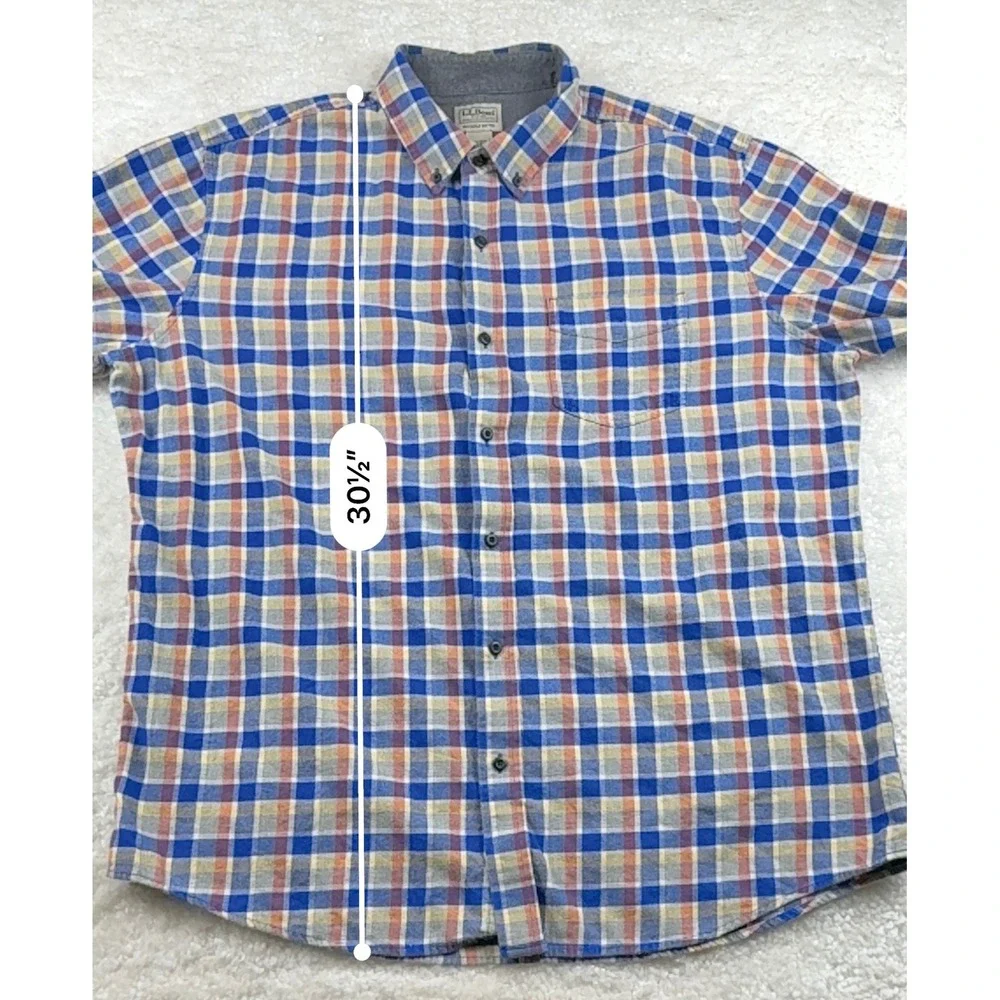 L.L. Bean Button Down Shirt Mens XL Blue Orange Plaid Flannel Collar 294213
